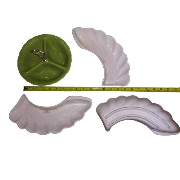 VTG Lane & Co Green Cream Ceramic Leaf Chip and Dip Lazy Susan Candy Dish 1960 - Picture 12 of 14